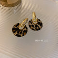 Acrylic Leopard Print Geometric Hoop Earrings With Silver Needle Posts, European American Statement Style view 3