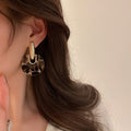 Acrylic Leopard Print Geometric Hoop Earrings With Silver Needle Posts, European American Statement Style view 2