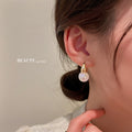 Gold Plated Faux Pearl Geometric Long Drop Earrings Korean Light Luxury Ear Cuff Style view 4