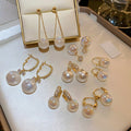 Gold Plated Faux Pearl Geometric Long Drop Earrings Korean Light Luxury Ear Cuff Style view 1