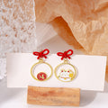 Vintage Enamel Alloy Bow Stud Drop Apple Peanut Lucky Cat New Year Cartoon Charm Earrings view 4