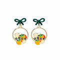 Vintage Enamel Alloy Bow Stud Drop Apple Peanut Lucky Cat New Year Cartoon Charm Earrings view 5
