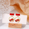 Vintage Enamel Alloy Bow Stud Drop Apple Peanut Lucky Cat New Year Cartoon Charm Earrings view 3