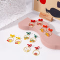 Vintage Enamel Alloy Bow Stud Drop Apple Peanut Lucky Cat New Year Cartoon Charm Earrings view 2