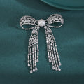 Copper Zircon Pearl Bowknot Tassel Brooch For Formal Dresses view 2