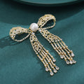 Copper Zircon Pearl Bowknot Tassel Brooch For Formal Dresses view 3
