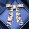 Copper Zircon Pearl Bowknot Tassel Brooch For Formal Dresses view 4