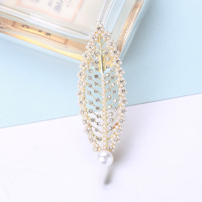 Pearl Alloy Leaf Brooch Pin For Suit Jackets And Coats