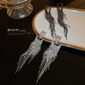 Chic Alloy Triangle Rhinestone Tassel Drop Earrings With Silver Pin Stud Design view 3
