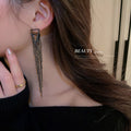 Chic Alloy Triangle Rhinestone Tassel Drop Earrings With Silver Pin Stud Design view 4