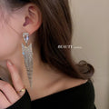 Chic Alloy Triangle Rhinestone Tassel Drop Earrings With Silver Pin Stud Design view 2