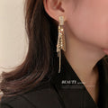 Alloy Rhinestone Fishtail Sequin Long Tassel Drop Earrings For Women European Fashion view 4