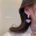 Alloy Heart Zircon Stud Earrings With Silver Posts Minimalist Light Luxury Sweet Cool Style view 3