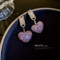 Alloy Heart Zircon Stud Earrings With Silver Posts Minimalist Light Luxury Sweet Cool Style view 2