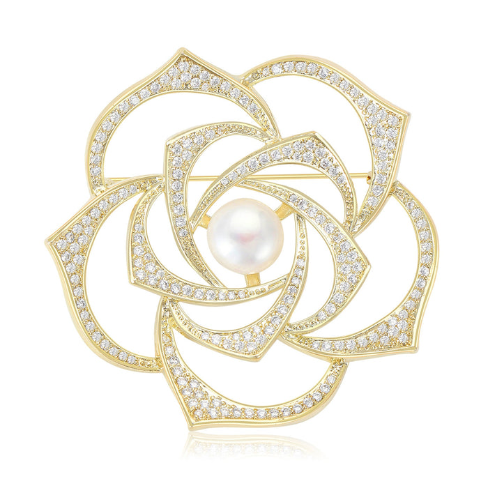 Alloy Zircon Pearl Camellia Brooch For Suits And Qipao Dresses