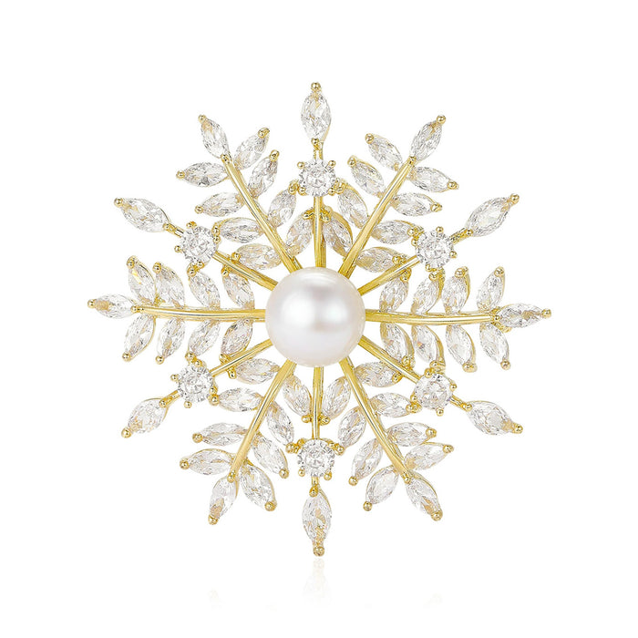 Alloy Zircon Snowflake Brooch For Suit Dress And Coat Decoration