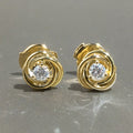 Korean Simple Gold Plated Copper Stud Earrings Metal Woven Micro Pave Zircon Ear Jewelry view 1