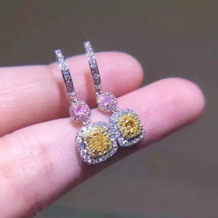 Fashion Magazine Style Long Colorful Rhinestone Bridal Dangle Earrings For Wedding Women