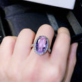 Faux Amethyst Micro Pave Zircon Ring Large Oval Color Stone Engagement Ring For Women view 2