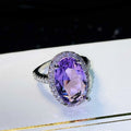 Faux Amethyst Micro Pave Zircon Ring Large Oval Color Stone Engagement Ring For Women view 3
