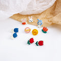 Cute Enamel Alloy Asymmetric Bunny Carrot Rose Flower Letter Stud For Women Girls Fashion Earrings view 1