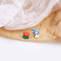 Cute Enamel Alloy Asymmetric Bunny Carrot Rose Flower Letter Stud For Women Girls Fashion Earrings view 3