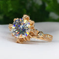 European American Popular Women's Flower Ring Gold Plated Copper Zircon Engagement Ring view 3