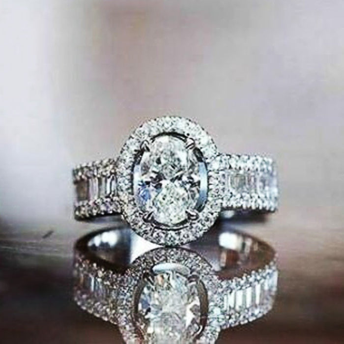 European American Four Prong Oval Zircon Ring High End Women's Wedding Ring Valentine's Gift