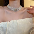 Rhinestone Flower Pearl Multi Layer Necklace For Women, Fashion OL Statement Choker view 3