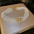 Rhinestone Flower Pearl Multi Layer Necklace For Women, Fashion OL Statement Choker view 2
