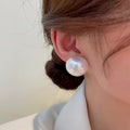 Korean French Style Large Faux Pearl Geometric Round Stud Earrings With Silver Pins For Women view 2