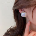 Korean French Style Large Faux Pearl Geometric Round Stud Earrings With Silver Pins For Women view 4