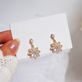 Women's Micro Paved Cubic Zirconia Crystal Flower Earrings, Vintage Floral Drop Ear Jewelry view 4