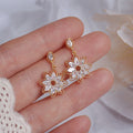 Women's Micro Paved Cubic Zirconia Crystal Flower Earrings, Vintage Floral Drop Ear Jewelry view 1