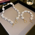 Korean Irregular Pearl T-Bar Clasp Necklace Bracelet Geometric Elegant Collarbone Jewelry For Women view 2