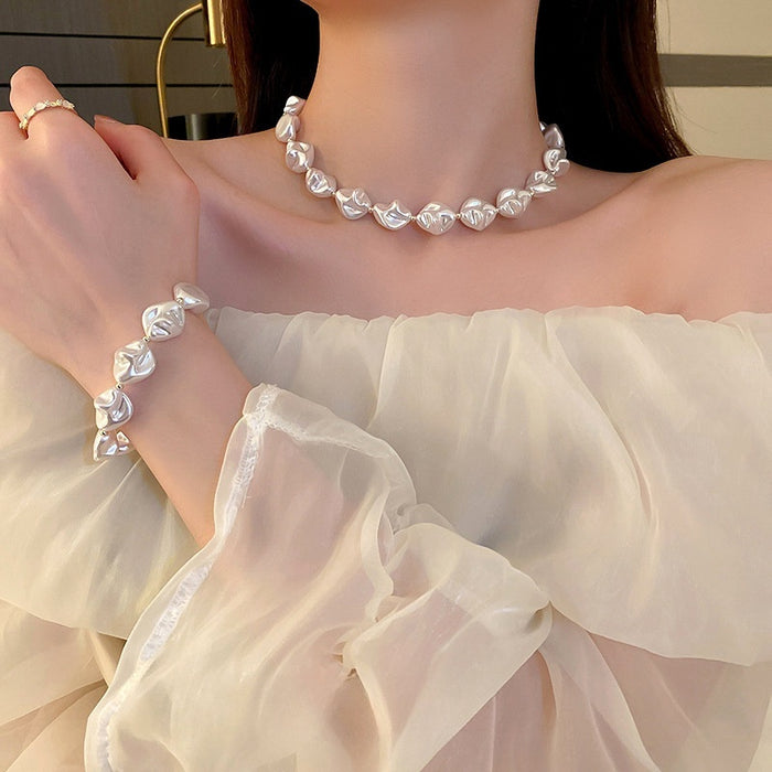 Korean Irregular Pearl T-Bar Clasp Necklace Bracelet Geometric Elegant Collarbone Jewelry For Women