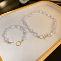 Korean Irregular Pearl T-Bar Clasp Necklace Bracelet Geometric Elegant Collarbone Jewelry For Women view 4