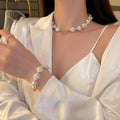Korean Irregular Pearl T-Bar Clasp Necklace Bracelet Geometric Elegant Collarbone Jewelry For Women view 3