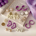 Korean Style Alloy Silver Pin Pearl Flower Basket Stud Earrings For Women OL Fashion view 3