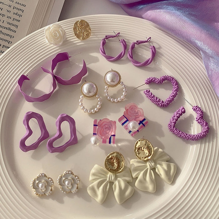 Korean Style Alloy Silver Pin Pearl Flower Basket Stud Earrings For Women OL Fashion
