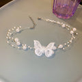 Korean Style Pearl Organza Butterfly Alloy Choker Necklace With Minimalist Natural Design view 4