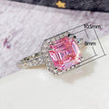 Classic Sparkling Square Pink Zircon Princess Ring For Women, Micro Pave Full Stone Jewelry view 5