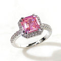 Classic Sparkling Square Pink Zircon Princess Ring For Women, Micro Pave Full Stone Jewelry view 2