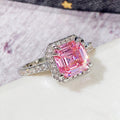Classic Sparkling Square Pink Zircon Princess Ring For Women, Micro Pave Full Stone Jewelry view 4