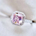 Classic Sparkling Square Pink Zircon Princess Ring For Women, Micro Pave Full Stone Jewelry view 1
