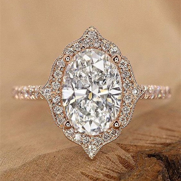 Rose Gold Plated Zircon Round Cut Princess Engagement Ring For Women, European Fashion Jewelry
