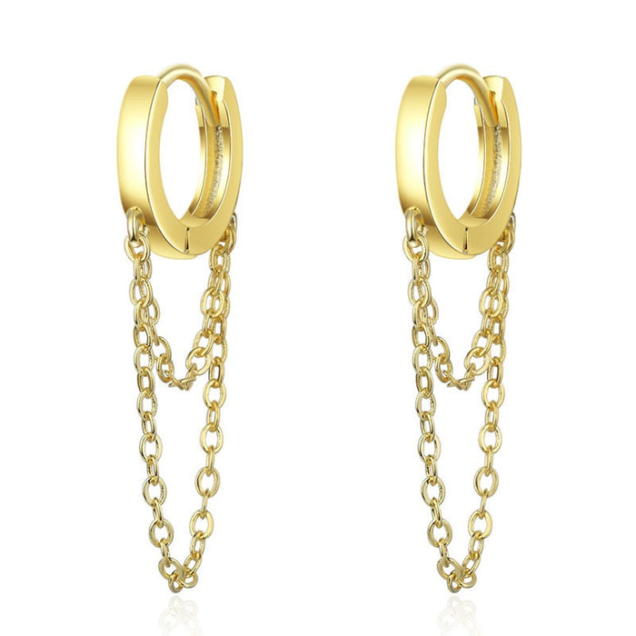 Minimalist Long Tassel Pendant Earrings Round Double Layer Chain Ear Cuff For Girls