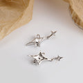 Elegant Starburst Pearl Rhinestone Micro Pave Silver Tone Alloy 925 Silver Needle Dangle Stud Earrings view 4