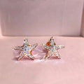 Korean Summer Delicate Small Starfish Zircon Stud Earrings For Women, Trendy Star Ear Jewelry view 2