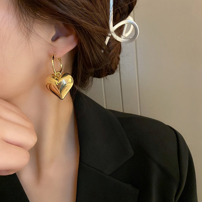 Minimalist Alloy Heart Letter Drop Earrings Korean Style Silver Needle Fashion Jewelry for Women